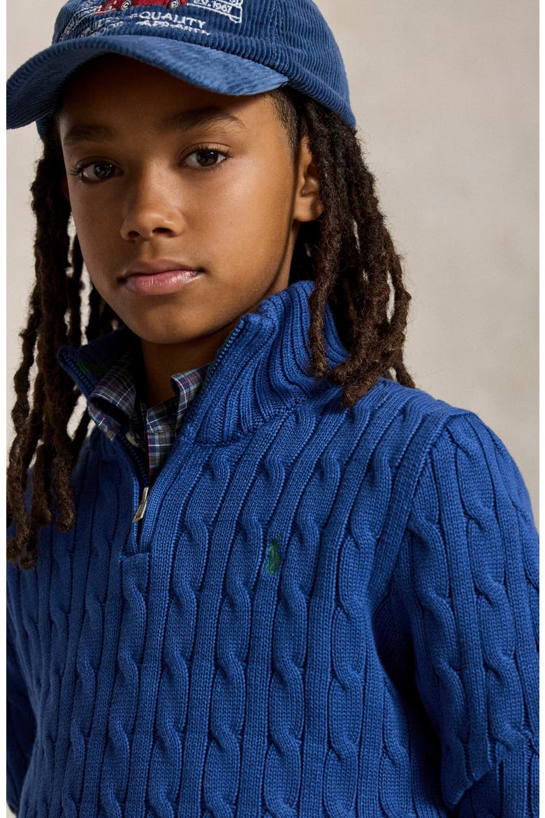 Kids' Cotton Cable Knit Quarter Zip Sweater, Alternate, color, DUSTY AZURE/ C5964