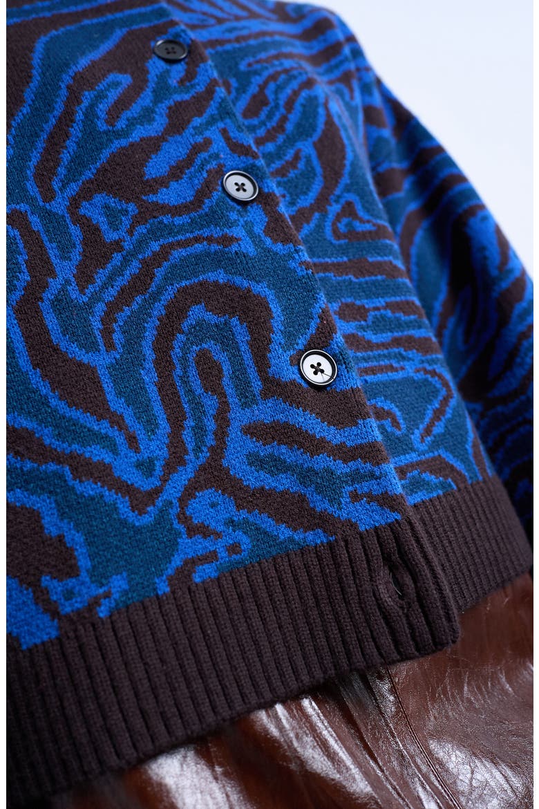 Animal Pattern Jacquard Cardigan, Alternate, color, BLUE