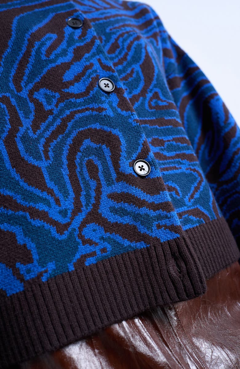 Topshop Animal Pattern Jacquard Cardigan, Alternate, color, Blue