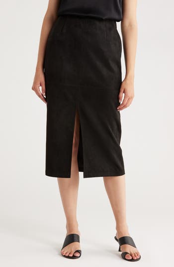 Gemma + Jane Faux Suede Pencil Skirt In Black