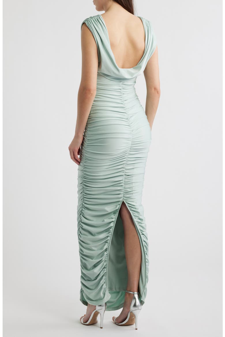 Evangeline Ruched Satin Gown, Alternate, color, CREME DE MENTHE