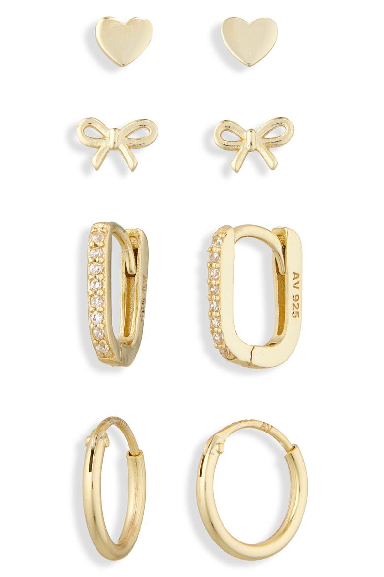 Pack of Four Assorted Stud & Hoop Earrings, Alternate, color, GOLD
