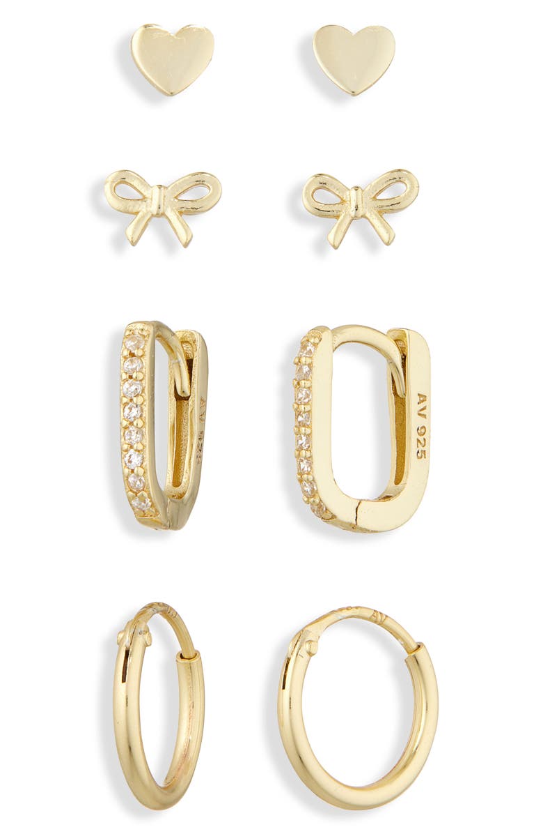 ARGENTO VIVO Pack of Four Assorted Stud & Hoop Earrings, Alternate, color, Gold