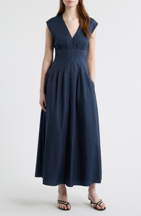 Ines Pleated Poplin Maxi Dress