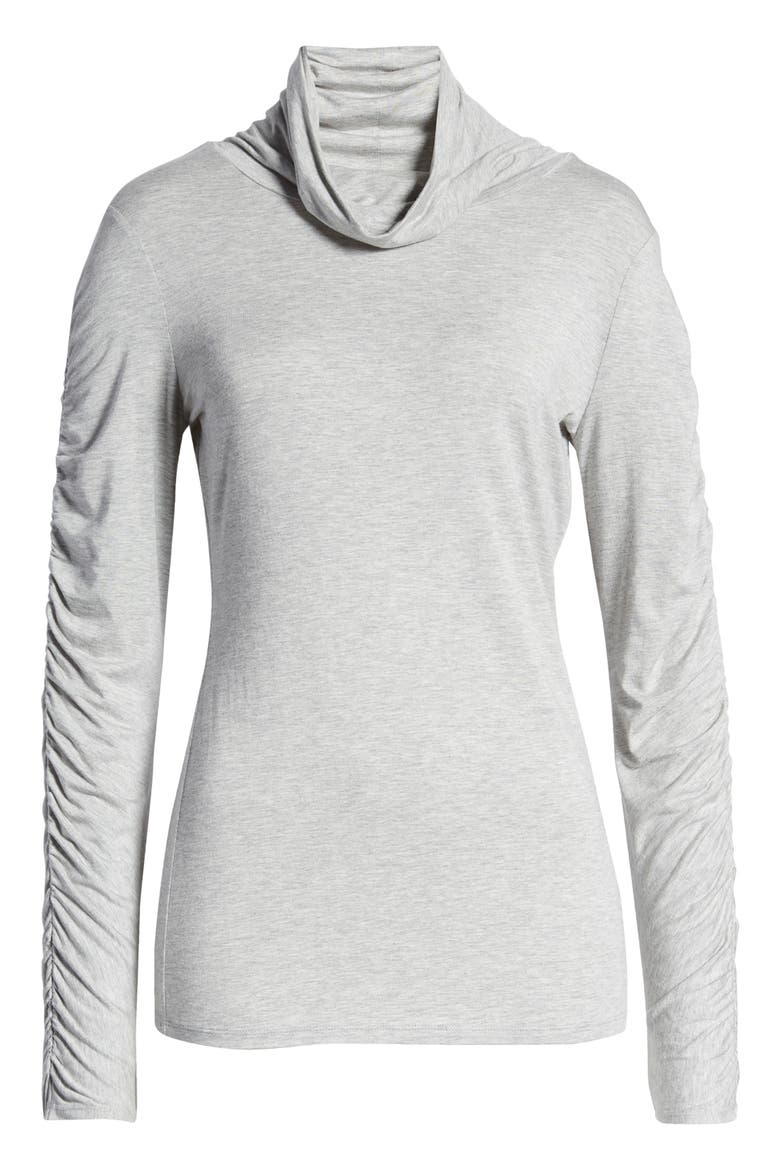 Draped Turtleneck Top, Alternate, color, GREY HEATHER