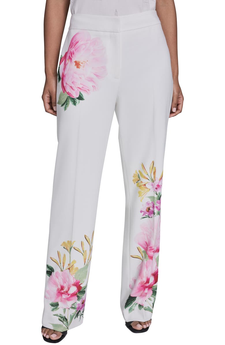 KARL LAGERFELD PARIS Placed Floral Straight Leg Pants, Main, color, Soft White