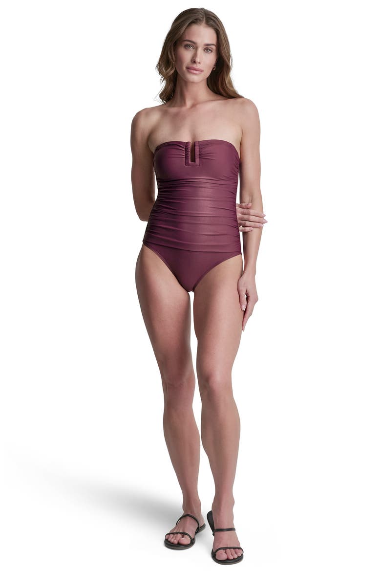 Shirred Bandeau One-Piece Swimsuit, Alternate, color, CABERNET