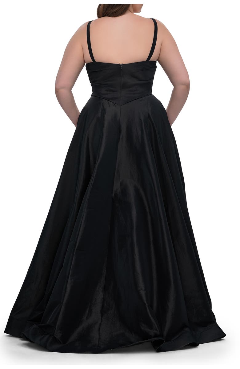 La Femme Simple A-line Mikado Plus Dress with Slit, Alternate, color, Black