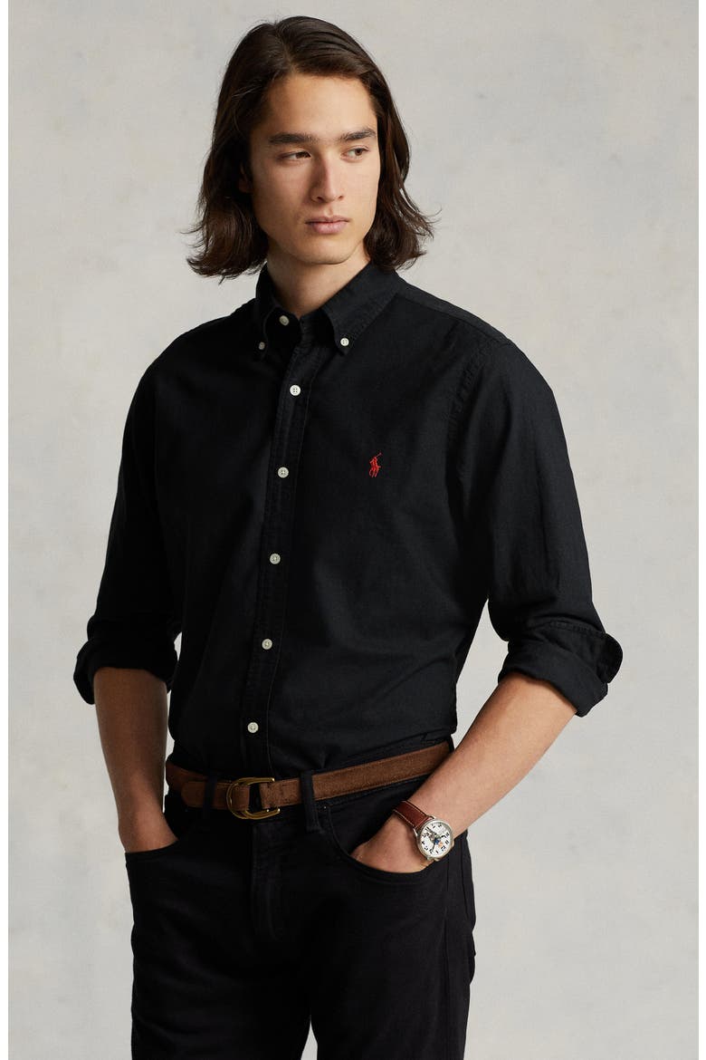 Classic Fit Garment Dyed Cotton Button-Up Shirt, Alternate, color, RL NAVY