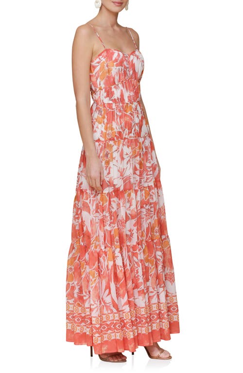 Avec Les Filles Mixed Print Tiered Maxi Dress In Orange