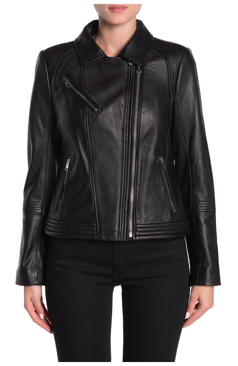MICHAEL Michael Kors Missy Asymmetrical Zip Leather Moto Jacket, Alternate, color,