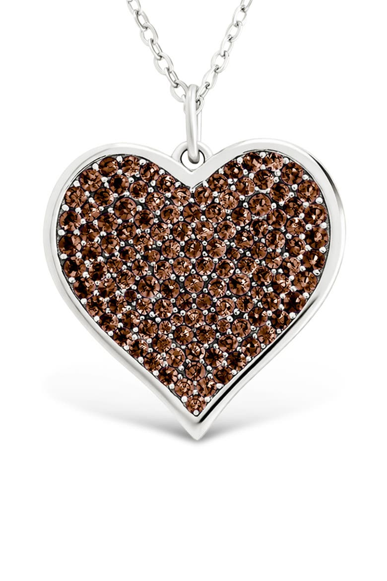 14k Gold Plated Sterling Silver Chocolate Cubic Zirconia Heart Pendant Necklace, Main, color, SILVER