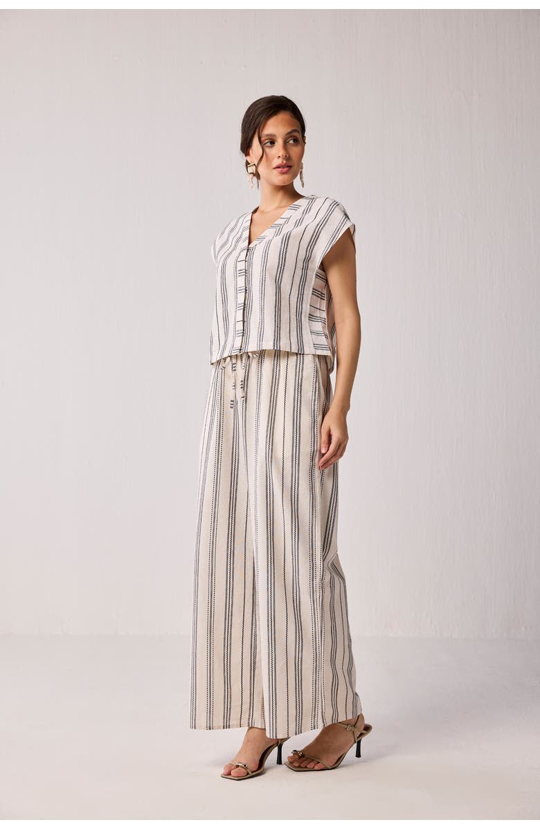 Reistor Wide-leg Drawstring Pants in Stripes, Alternate, color, Off White