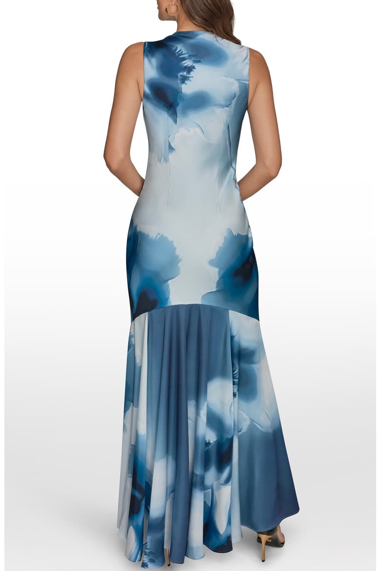 Printed Cowl Neck Gown, Alternate, color, WASHED INDIGO
