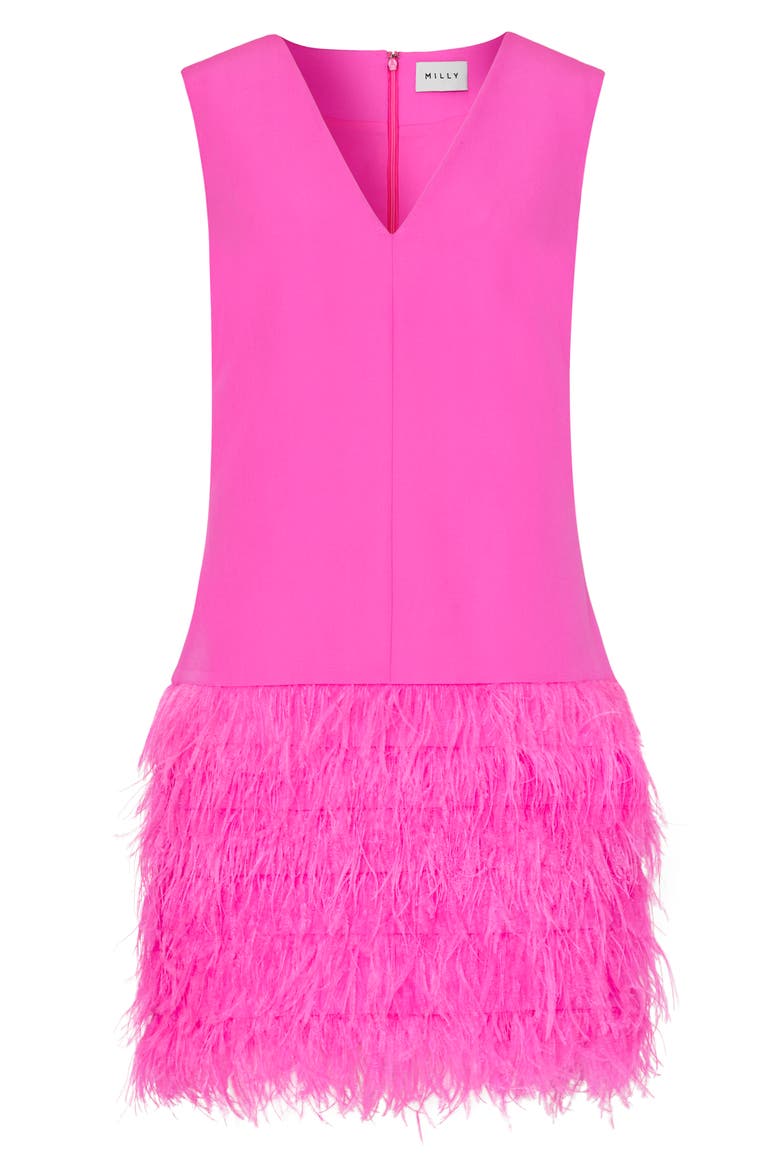 Veronica Feather Hem Dress, Alternate, color, BARBIE PINK