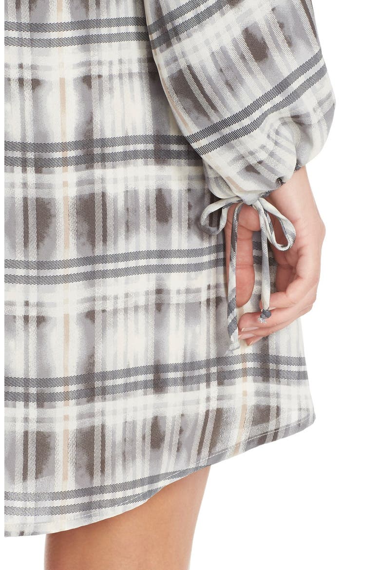 Print Tie Neck Crepe Dress, Alternate, color, WHITE/ GREY