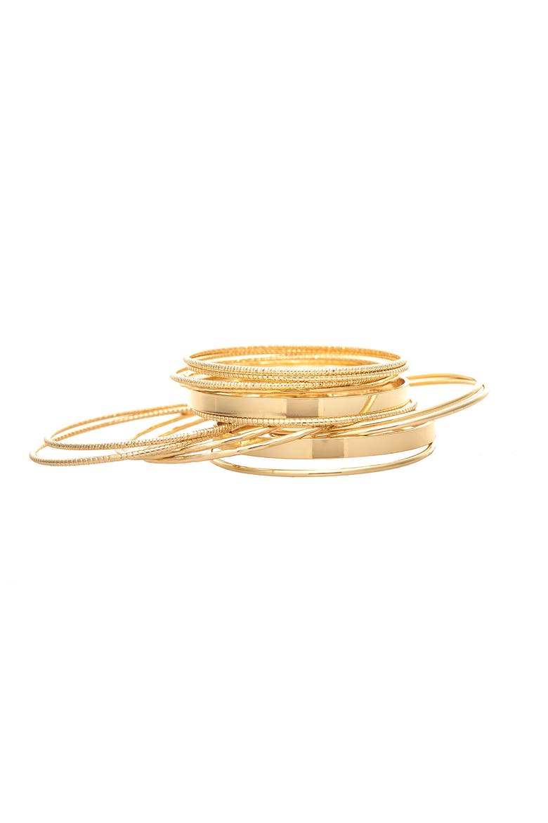 Set of 14 Bangle Bracelets, Main, color, 18K GOLD CLAD