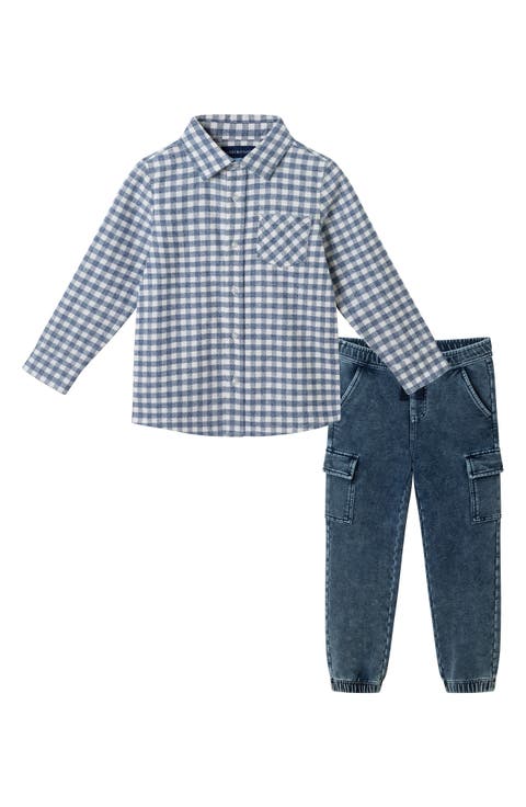 Kids' Button-Up Shirt & Denim Joggers Set