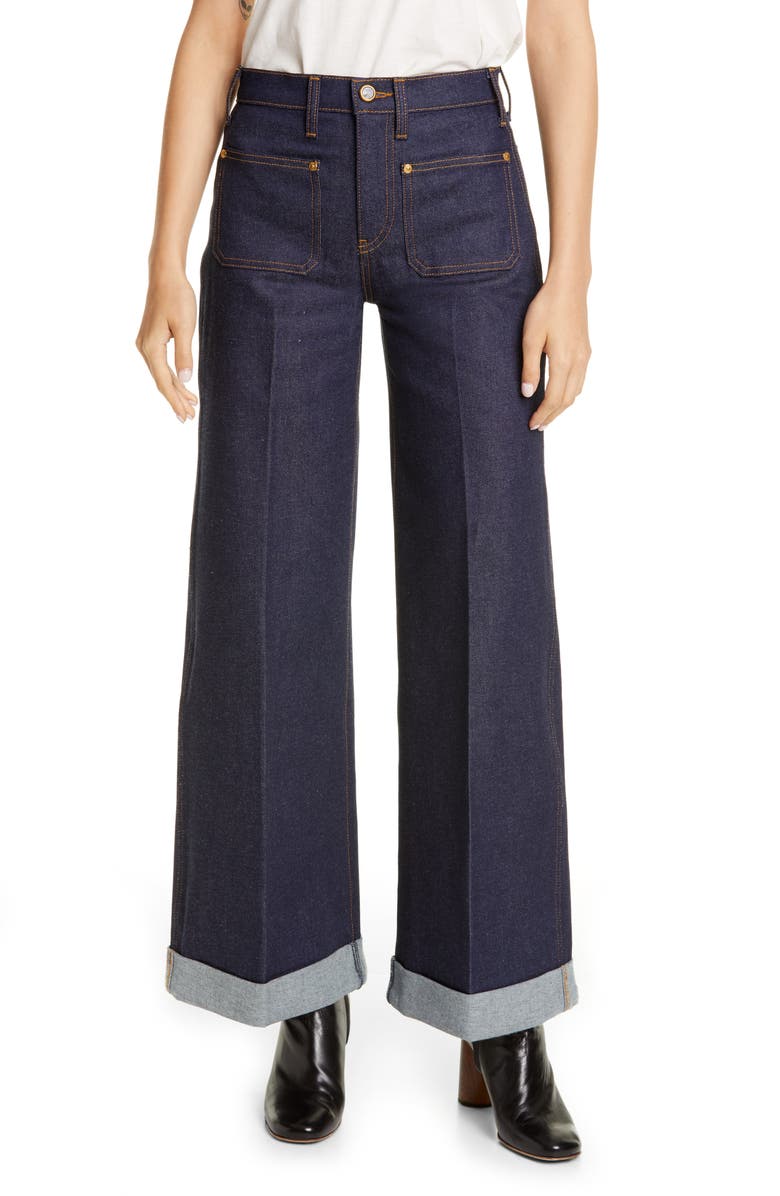 Khaite The Ray Roll Cuff Wide Leg Jeans, Main, color,