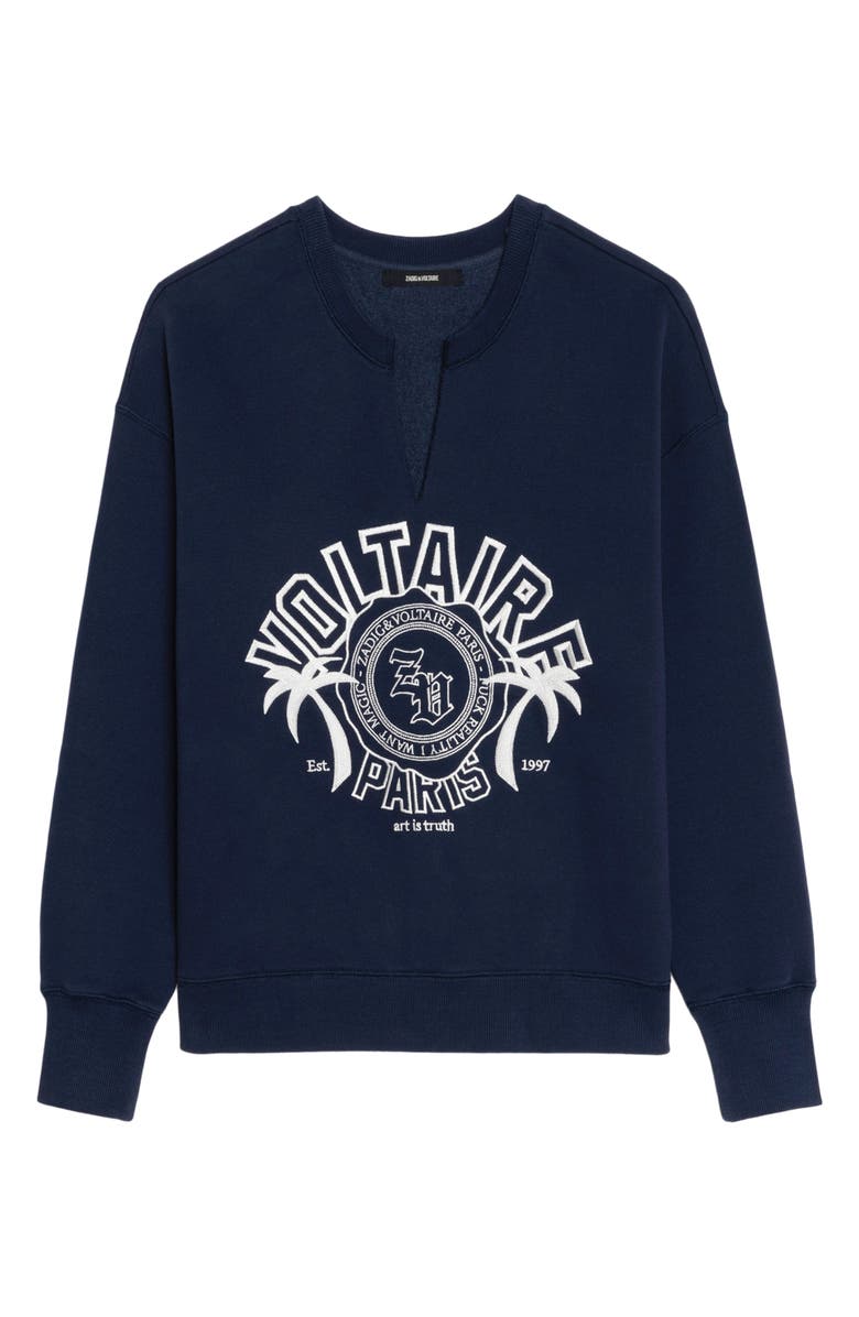 Zadig & Voltaire Olive Split Neck Graphic Sweatshirt, Alternate, color, Encre