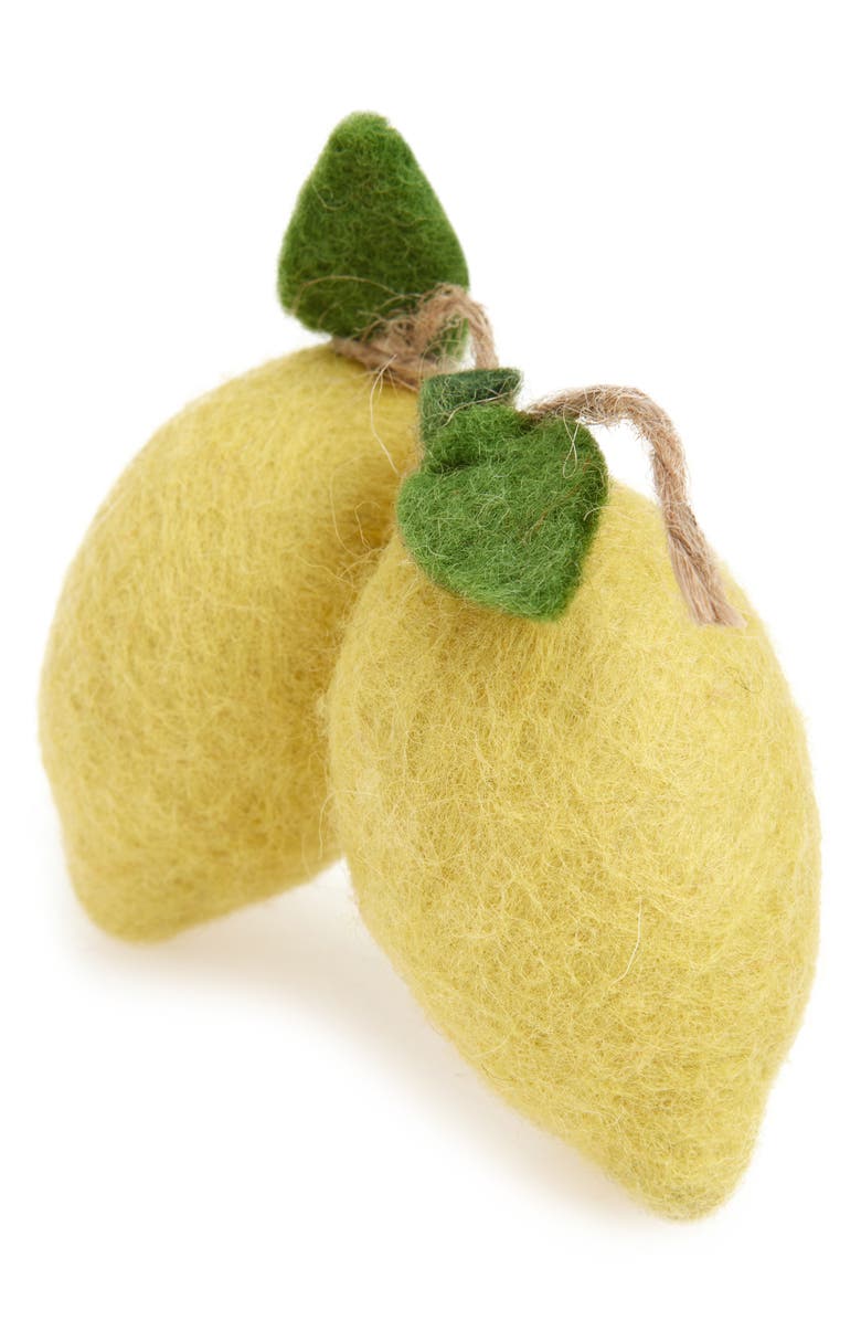 MODERNBEAST Set of 2 Felted Wool Lemon Pet Toys, Main, color, Yellow