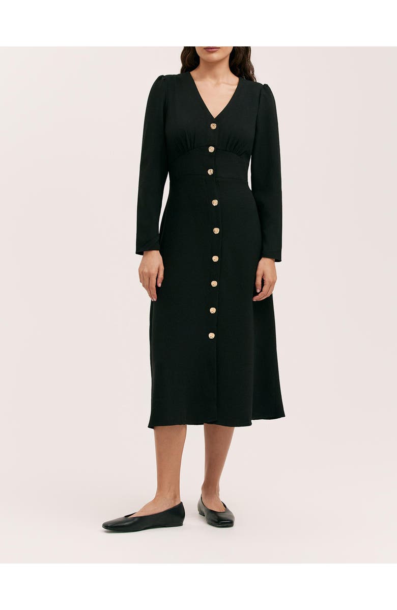 Finery London Caprice Long Sleeve Crepe Midi Dress, Alternate, color, Black