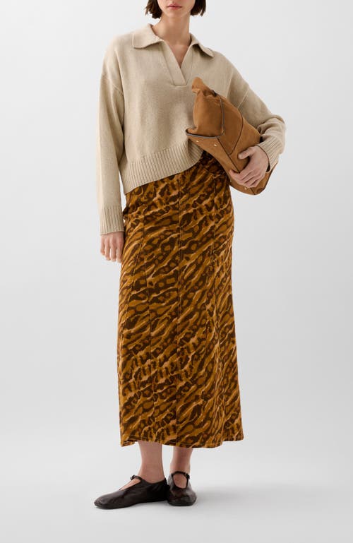 Scalpers Print Flare Denim Skirt In Brown