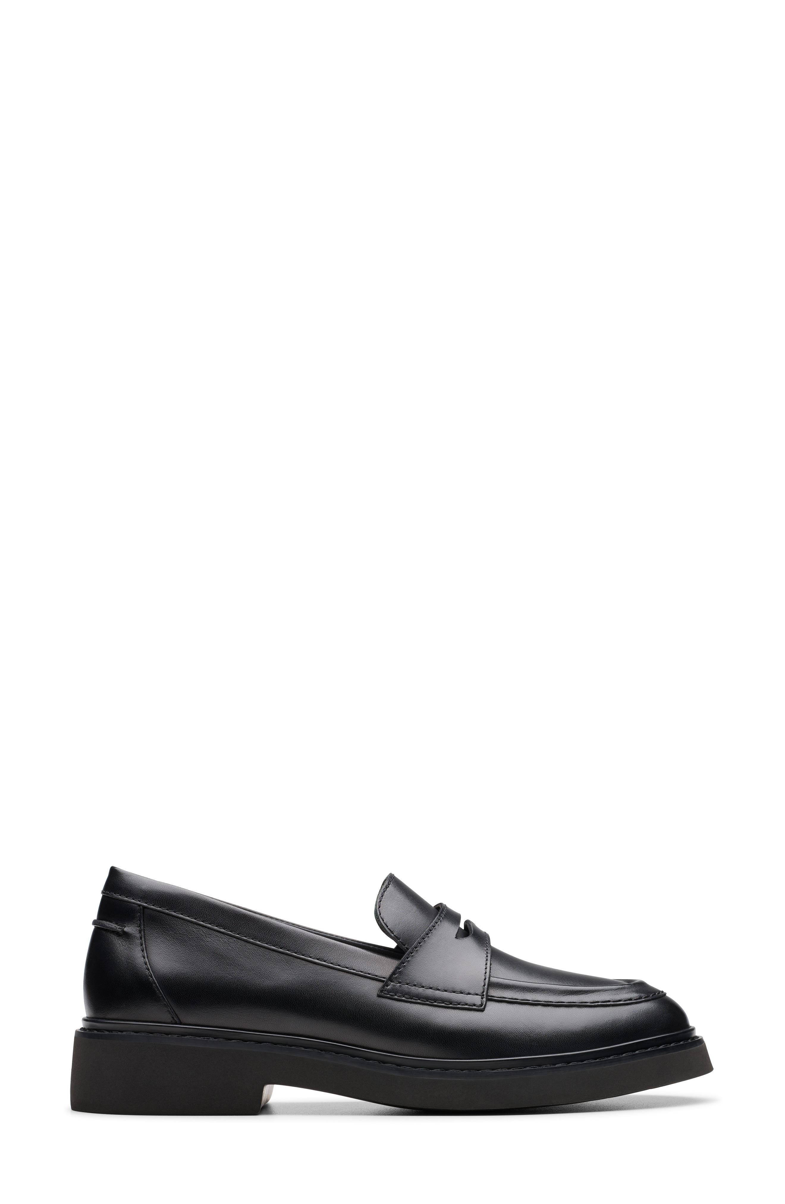 Clarks<sup>®</sup> Splend Edge Penny Loafer, Alternate, color, Black Leather