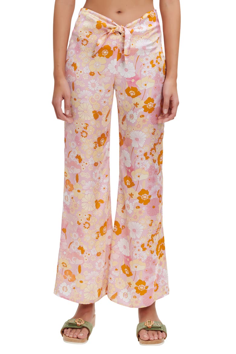 Pisella Floral Flared Tie Front Pants, Main, color, PINK