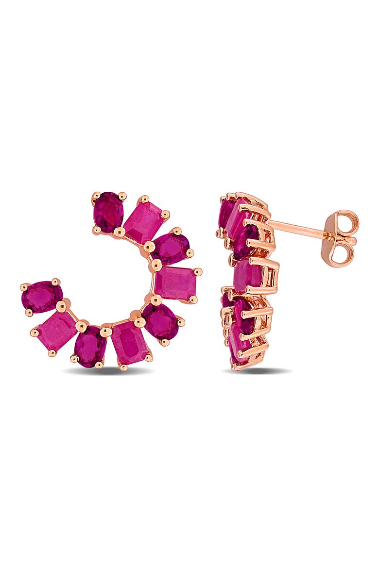 Rhodolite & Ruby Half Hoop Earrings, Main, color, PINK
