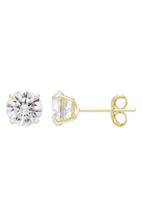 14K Yellow Gold Round Cubic Zirconia Birthstone Stud Earrings