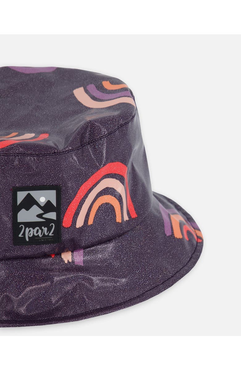 Deux par Deux Girl's Printed Rain Coat With Hat Rainbow On Shiny Background, Alternate, color, 
