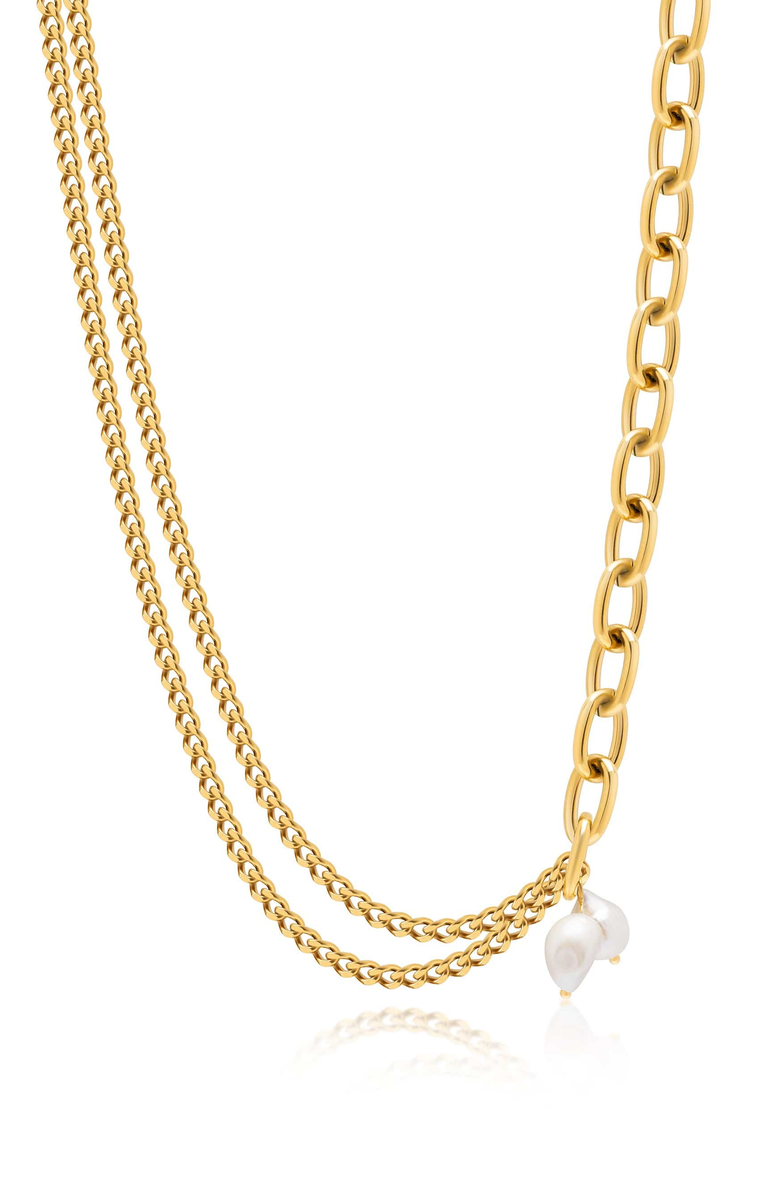 Nialaya Transformer Pearl Necklace, Alternate, color, Gold