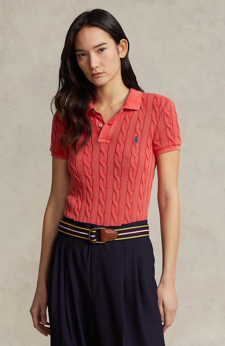 Polo Ralph Lauren Cable Knit Polo Shirt, Alternate, color, Red