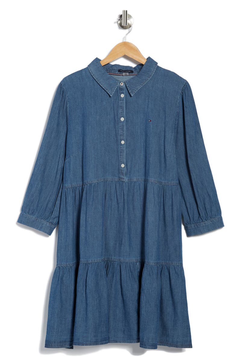 Tommy Hilfiger Ruffle Hem Chambray Shirt Dress, Alternate, color,