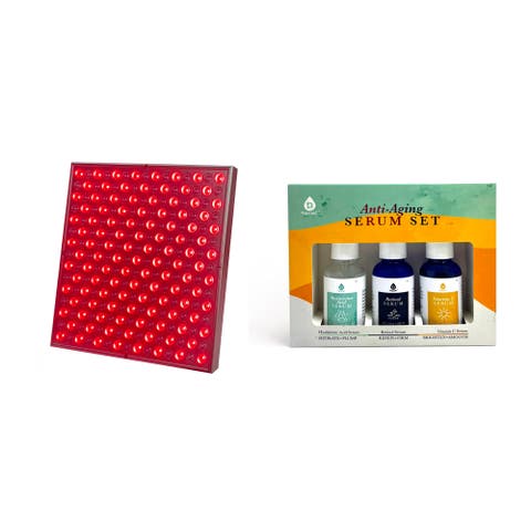 LED Red Light Therapy Panel & Anti-Aging Serum Set (Vitamin C, Retinol, and Hyaluronic Acid)