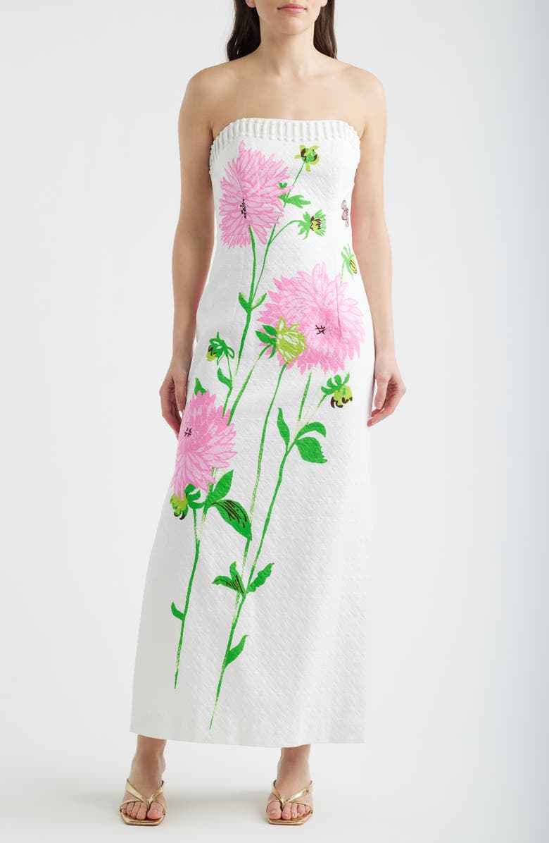Lilly Pulitzer<sup>®</sup> Elyse Floral Print Strapless Dress, Main, color, Resort White Maryan