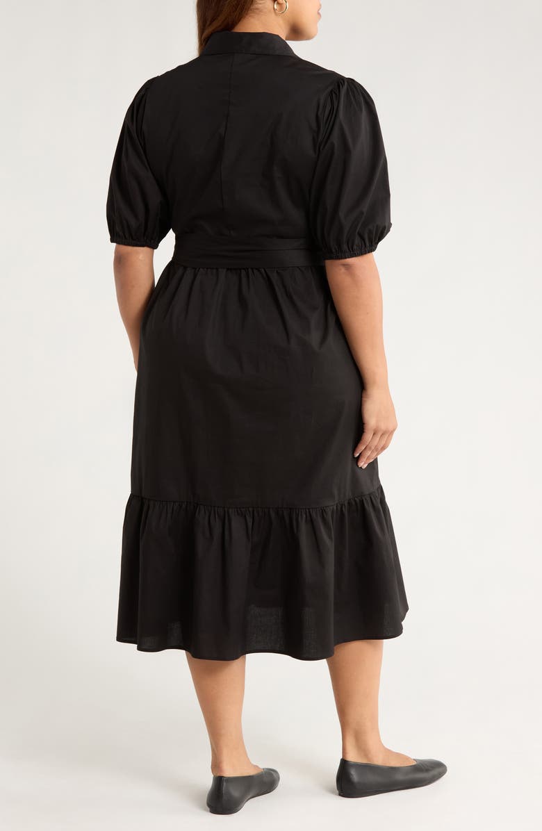 Caslon<sup>®</sup> Ruffle Hem Stretch Cotton Shirtdress, Alternate, color, Black