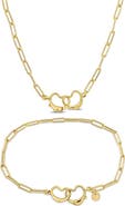 DELMAR Double Heart Paper Clip Link Chain Necklace & Anklet Set