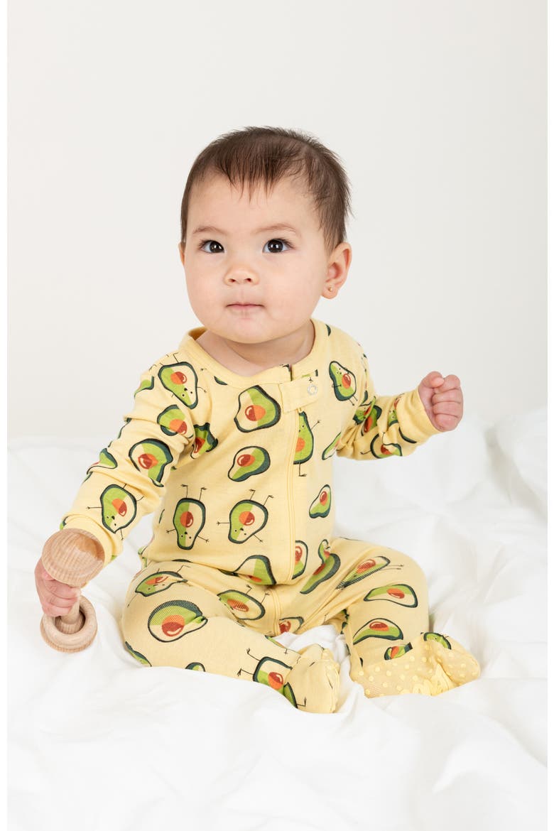 Kids Footed Cotton Matching Family Pajamas, Nature & Water Prints, Alternate, color, Avocado