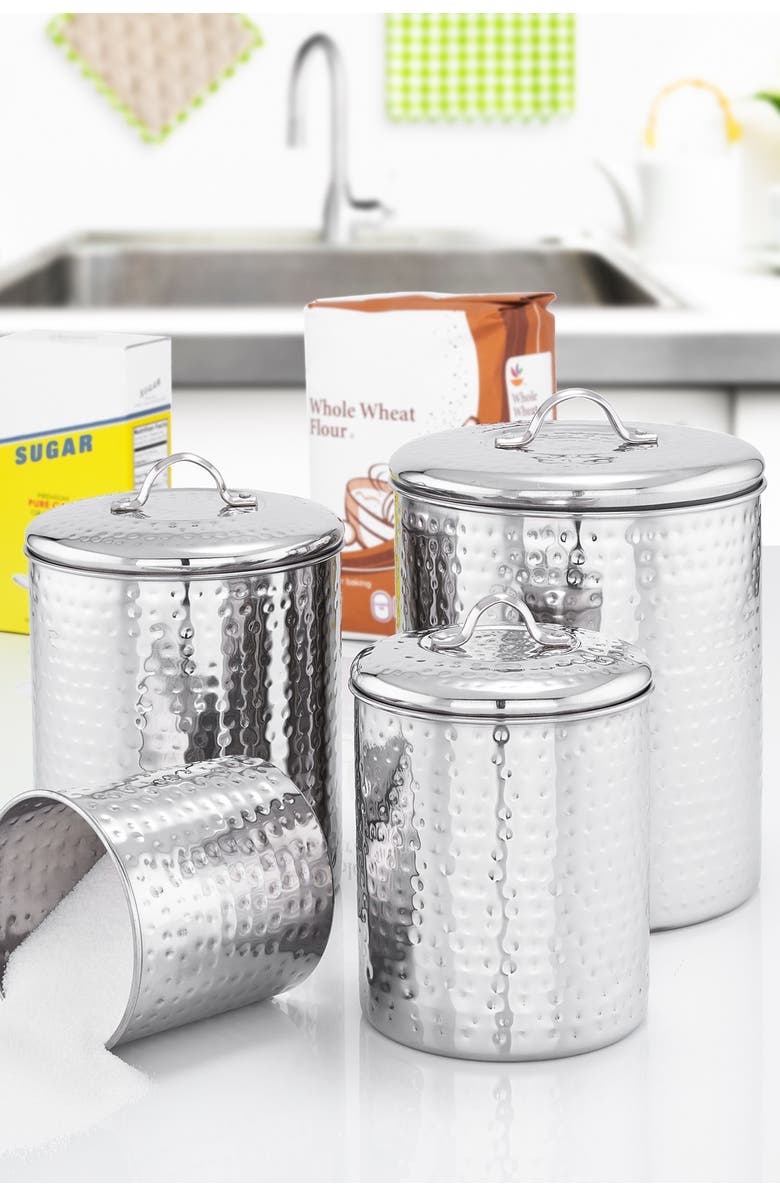 ODI HOUSEWARES Hammered Stainless Steel Canister 4-Piece Set, Alternate, color, 