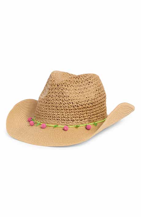 Crochet Straw Cowboy Hat with Bead Trim
