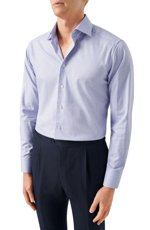 Slim Fit Check Stretch Cotton & Lyocell Dress Shirt