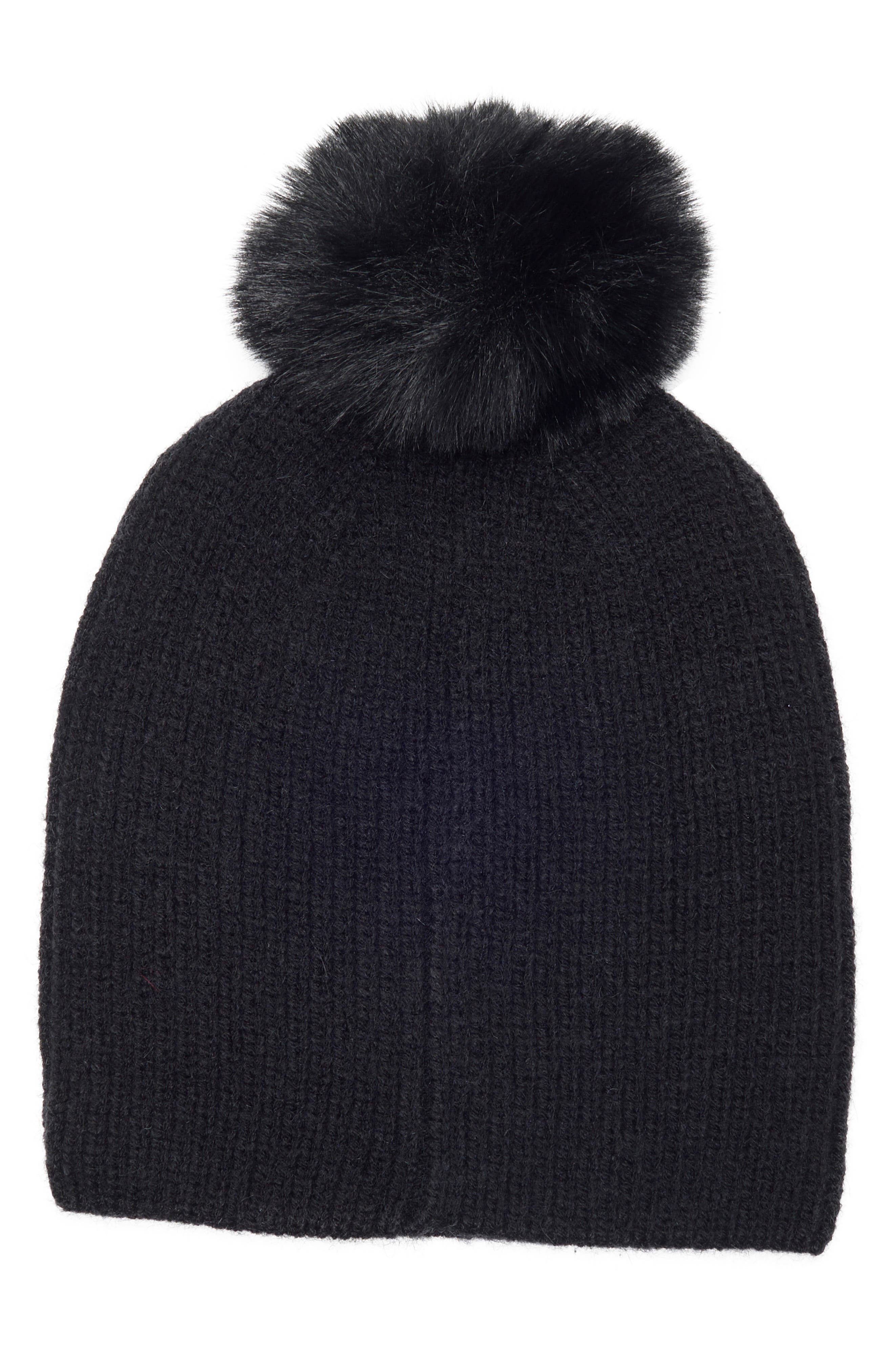 Fair Isle Stud Beanie with Faux Fur Pom