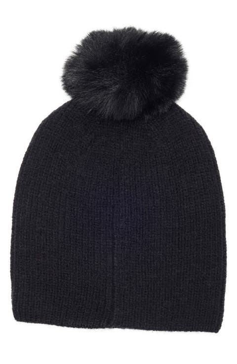 Fair Isle Stud Beanie with Faux Fur Pom
