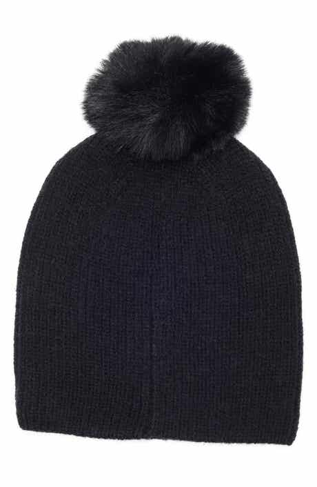 Fair Isle Stud Beanie with Faux Fur Pom