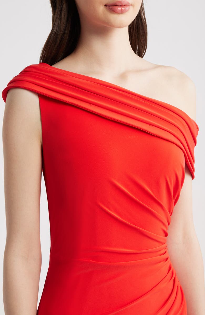 Eliza J Draped One-Shoulder Gown, Alternate, color, Poppy