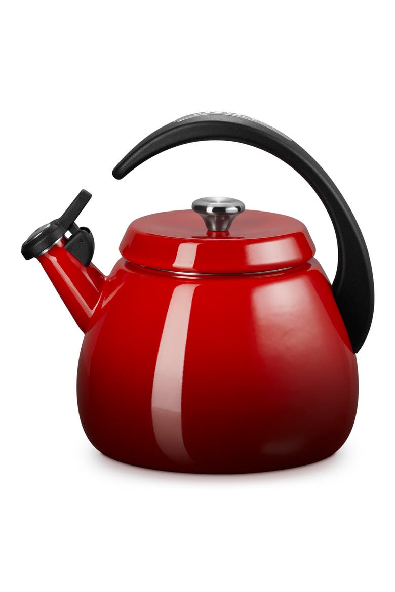 2.2-Quart Enameled Stainless Steel Whistling Cloche Kettle, Main, color, CERISE