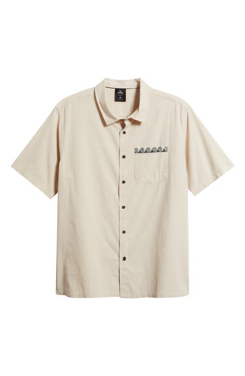 Short Sleeve Cotton Seersucker Button-Up Shirt