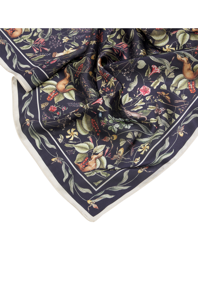 Fable England Wolf Garden Navy Square Scarf, Alternate, color,